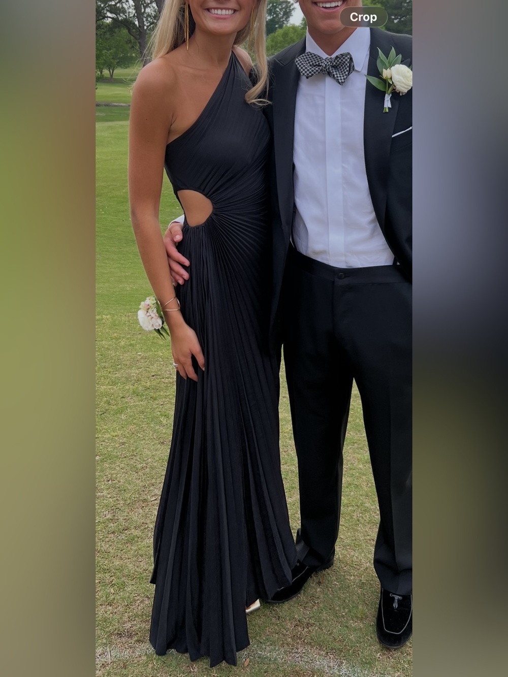 A.L.C. Black One-Shoulder Pleated Cutout Gown